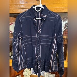NY & Co (Size M) Navy & Lavender (Purple) Plaid Button Down Shirt